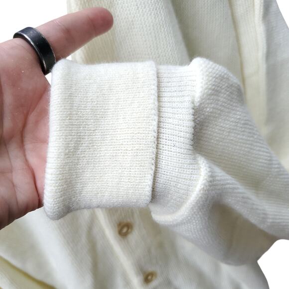 Vintage McBriar Cream V-neck Acrylic Blank Varsity Cardigan Sweater Sz Large NWT - Picture 5 of 13